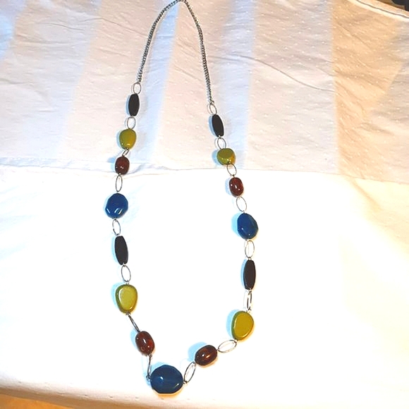 Costume Jewelry Beaded 36" Necklace  Turquoise Lime Green Brown Silver - Picture 3 of 8
